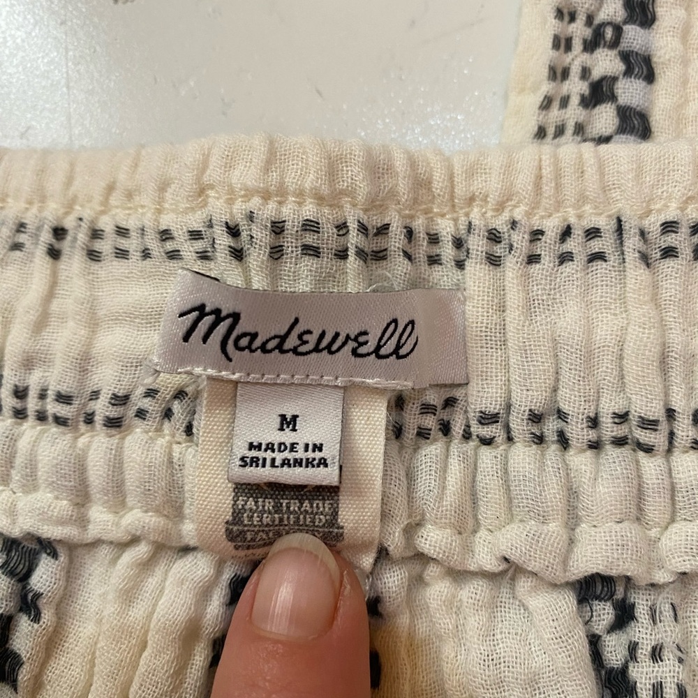 Madewell Lightspun Balloon Drawstring Pull-On Pants, Size Medium, White & Black - Picture 6 of 10